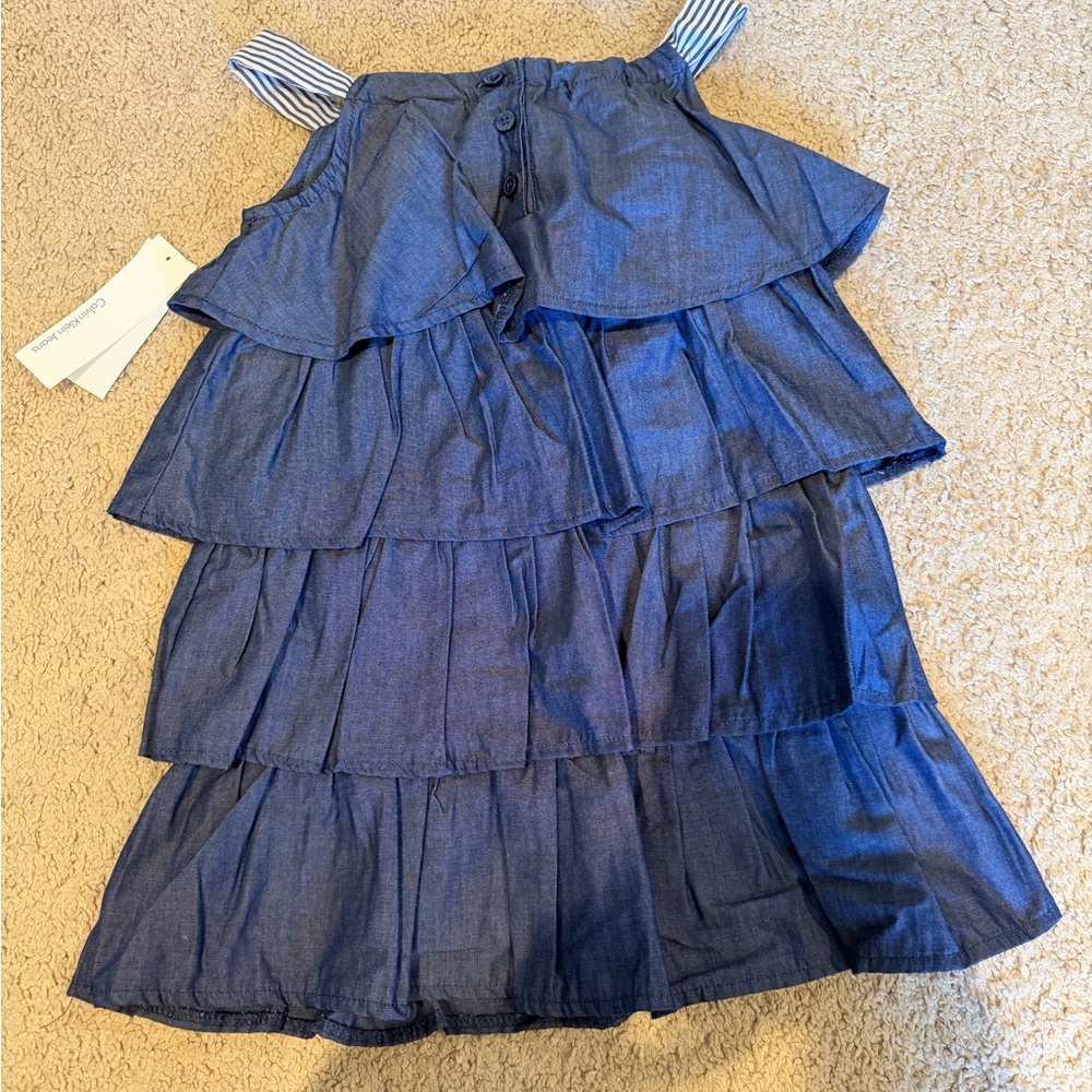 Calvin Klein Girls' Blue Tiered Denim Sundress